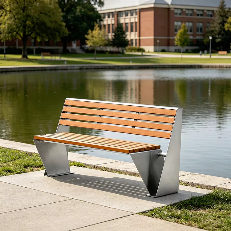 Komersyal na Metal Frame Bench na may Wooden Seat