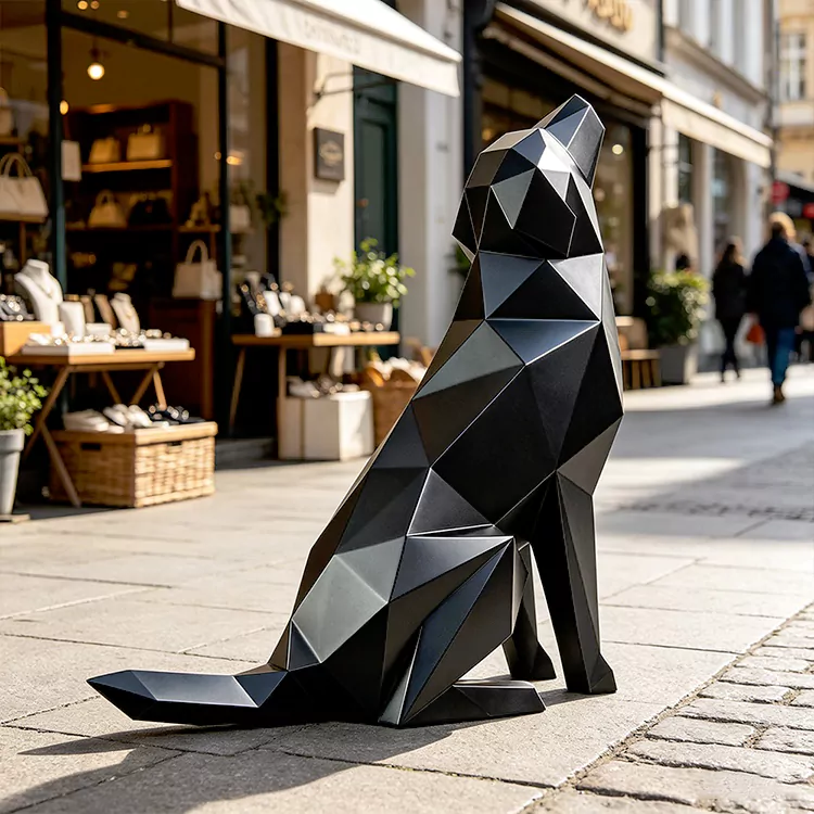 Geometric Howling Wolf Stainless Steel Sculpture