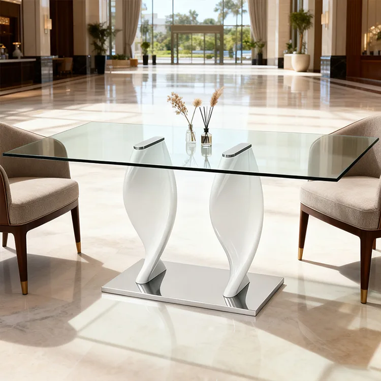 Modernong Dining Table FRP Legs At Stainless Steel Base