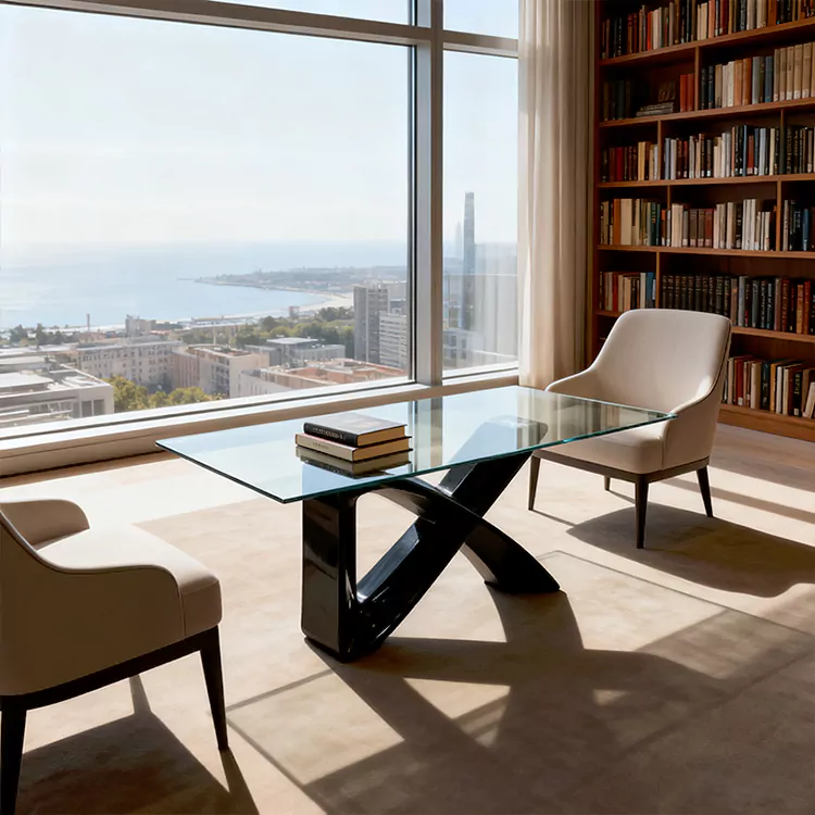 Modernong Glass Patio Table na may GRP Curved X Base